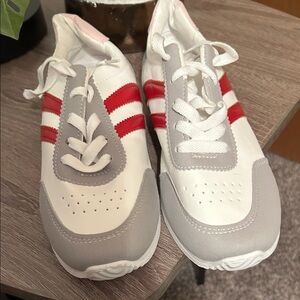 Womens White and Red Sneakers